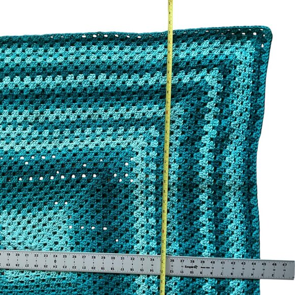 Handmade Crochet Teal Blue Green Throw Blanket - Picture 7 of 12